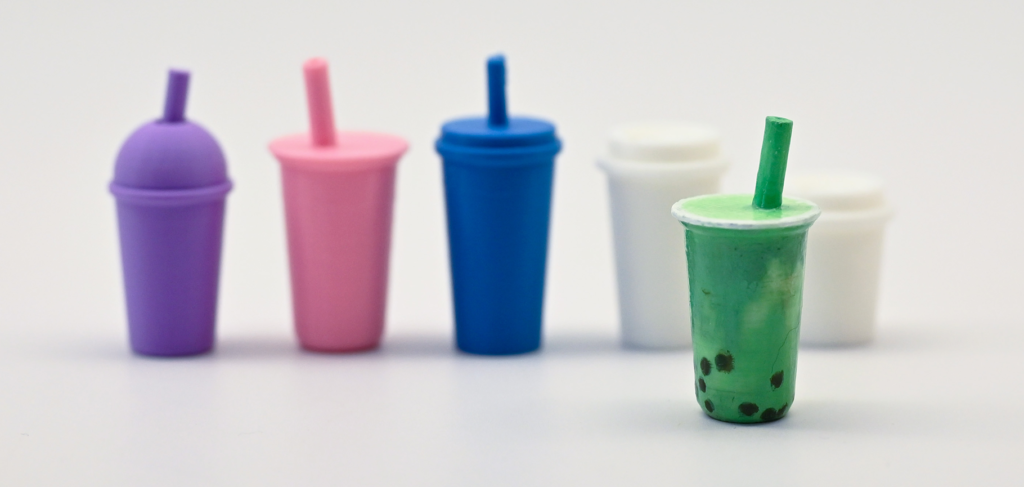 a row of tiny drink models