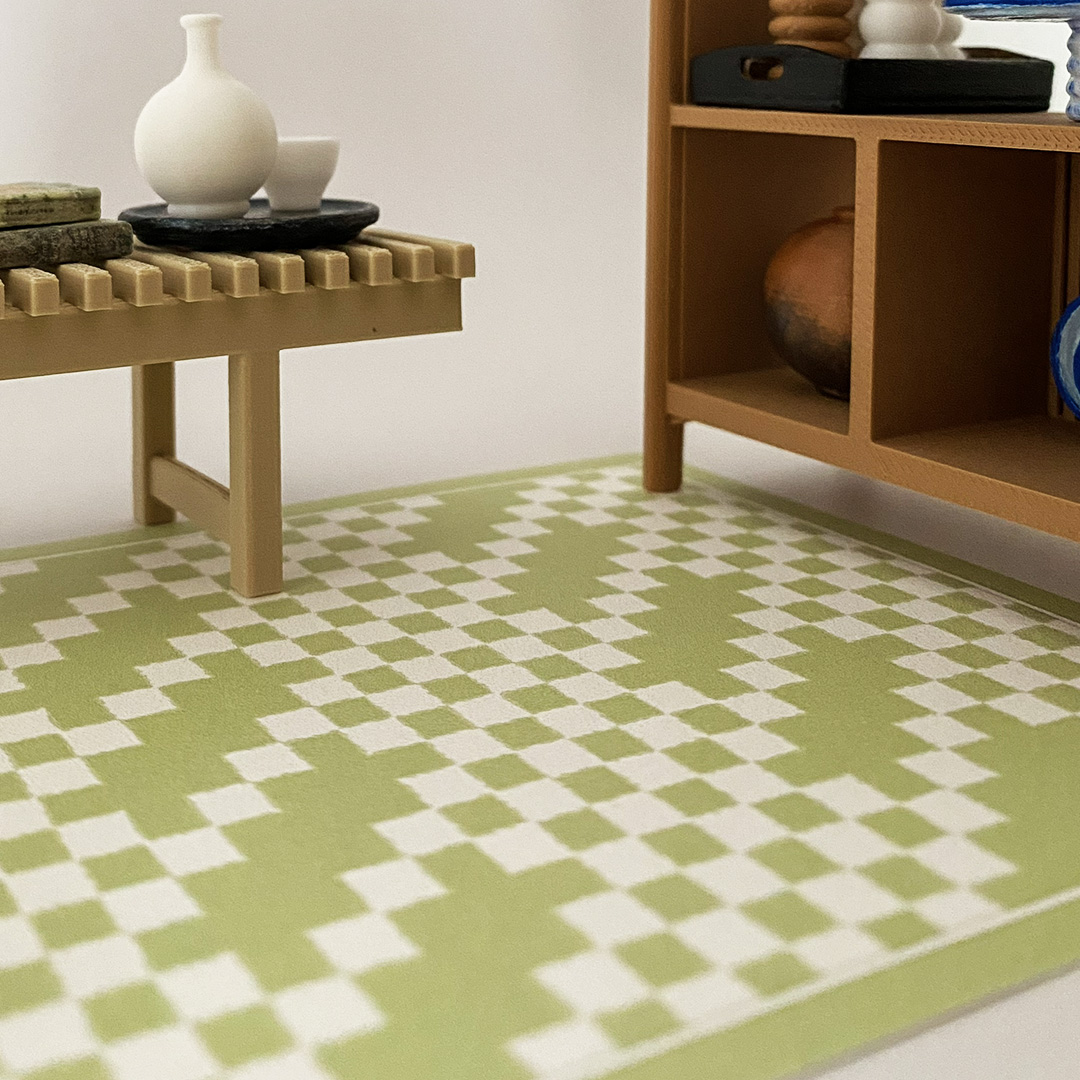 Green and Ivory Checkers – Mini Rug Set - Image 2
