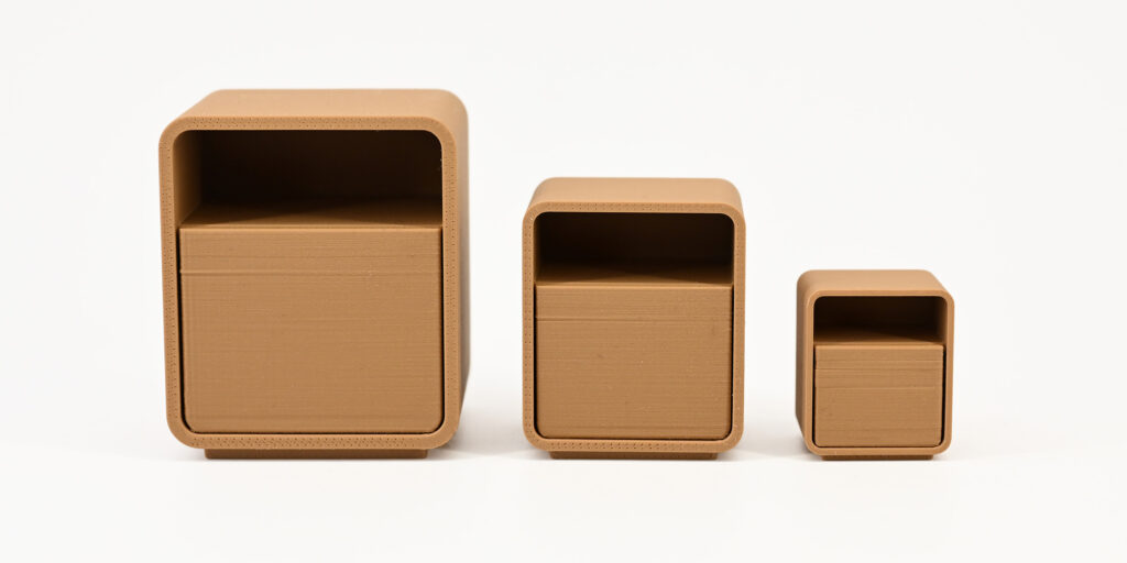 three sizes of tiny nightstands