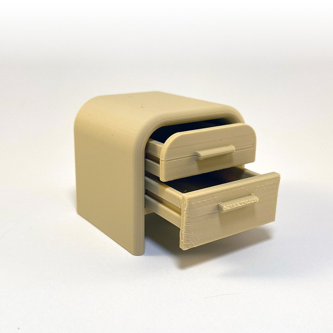 photo of a tiny nightstand with a curved frame